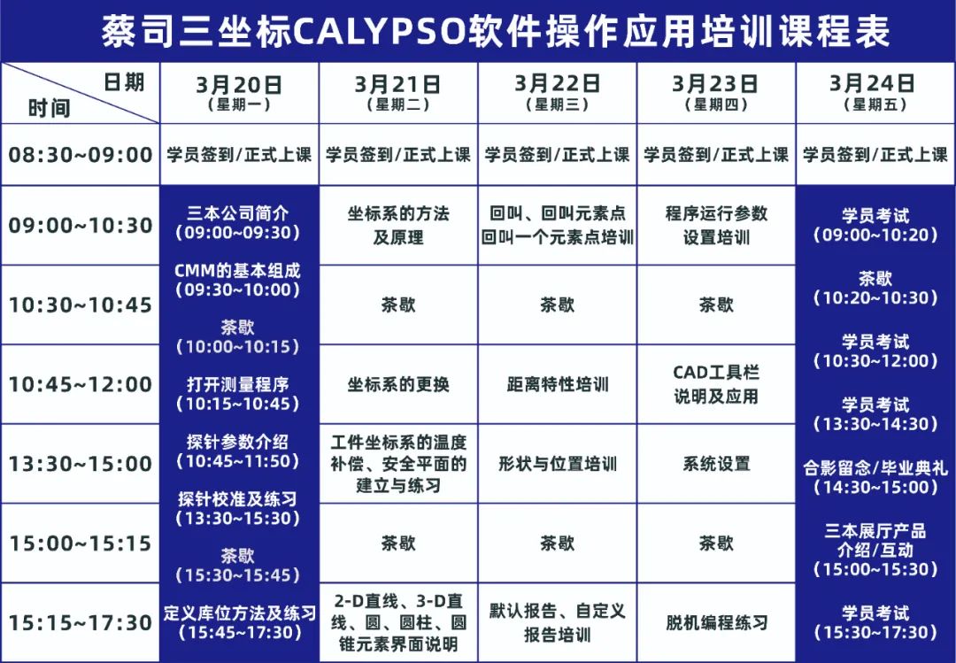 蔡司三坐標(biāo)CALYPSO軟件應(yīng)用培訓(xùn)課程表